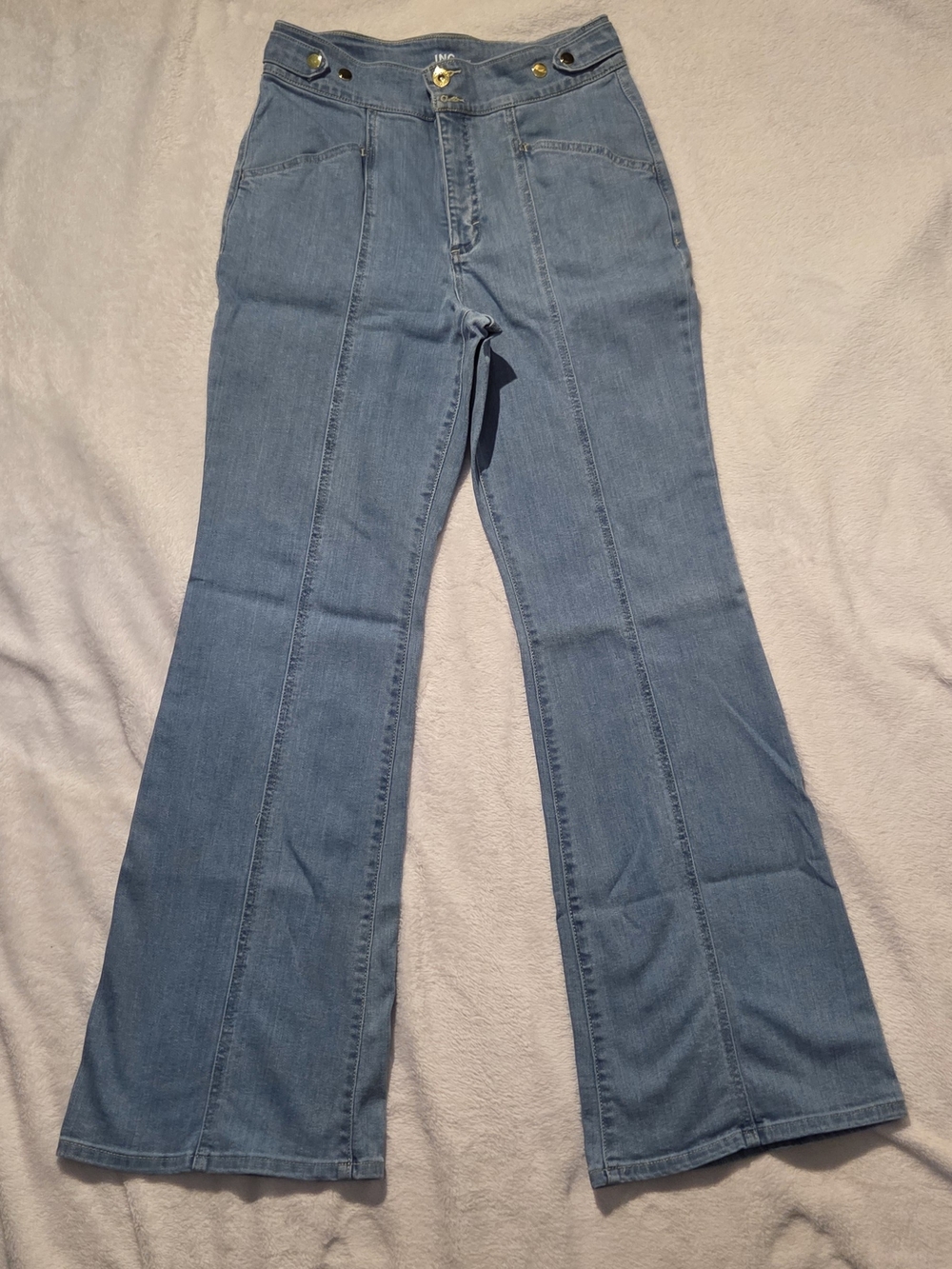 INC International Concepts Women's Flare Light Wash Blue High Rise Stretch 8